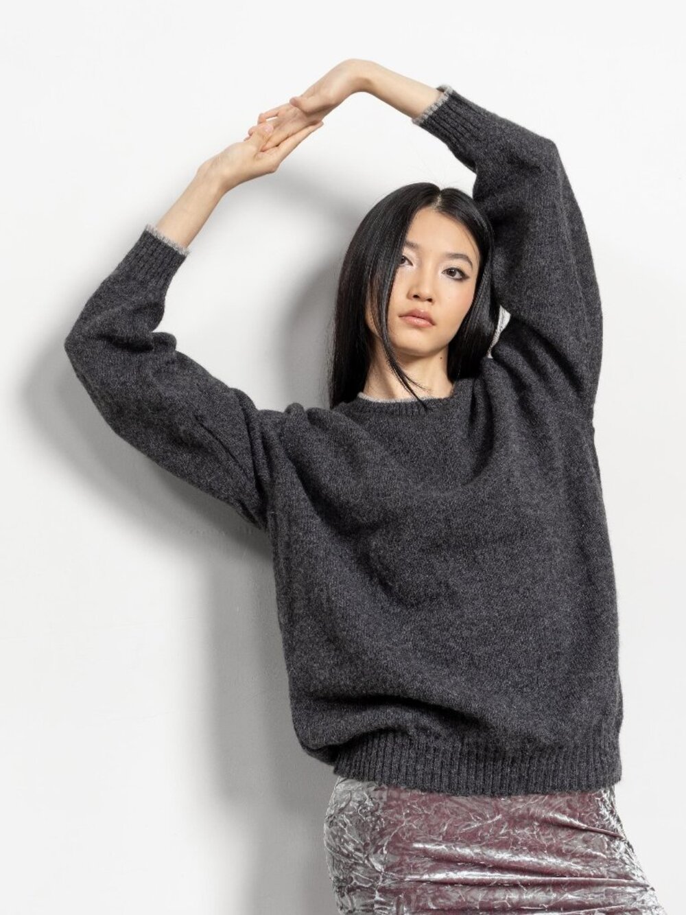 GREY WOOL SWEATER Vintage Knit Pullover Jumper 90's Oversize Heather / Large